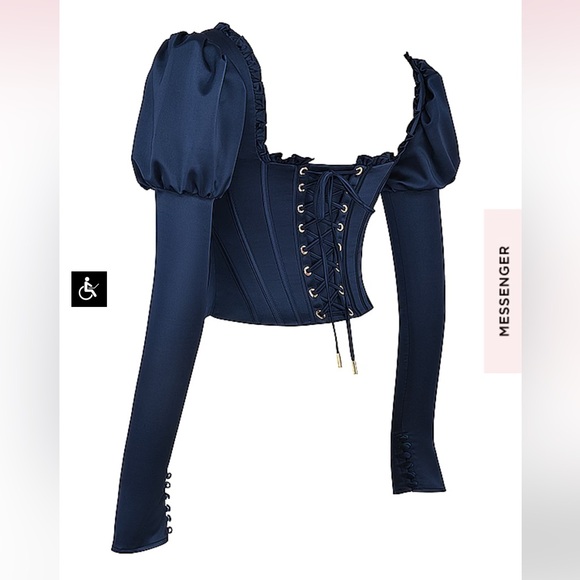 NWOT House of CB Dana Navy Puff Sleeve Corset - Picture 10 of 13